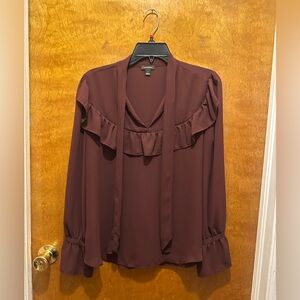 Ann Taylor burgundy silky long sleeve blouse lightweight women’s blouse size S